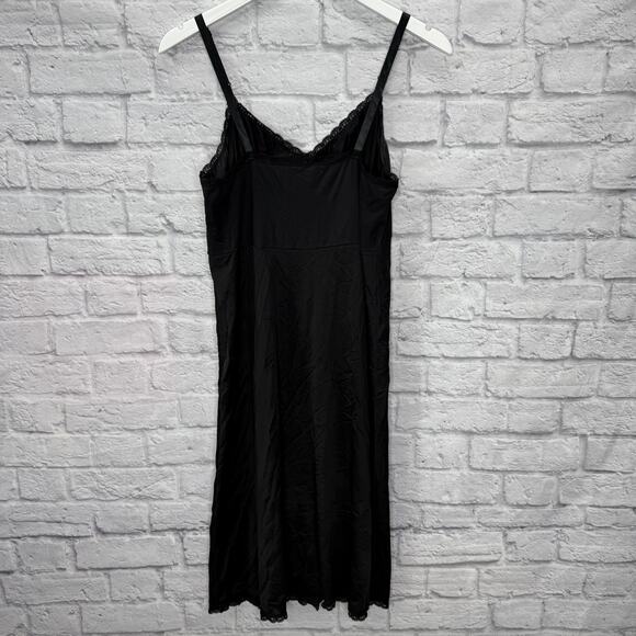 Vintage Shadowline Full Slip Size 38 26" Black Nylon Lace Trim Dress Midi - Picture 4 of 6